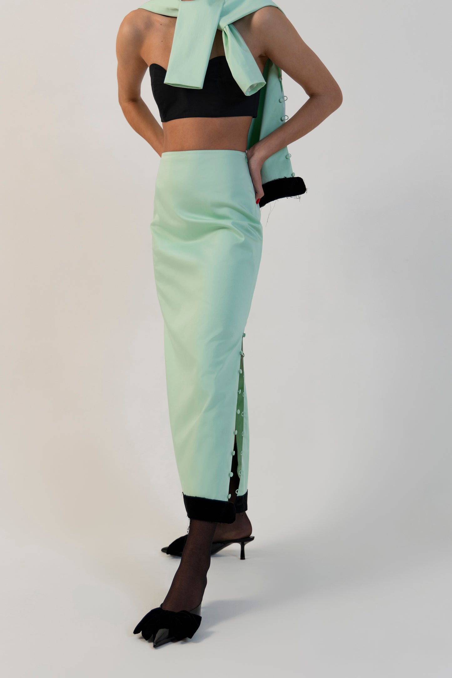 Jade Frayed Midi Skirt