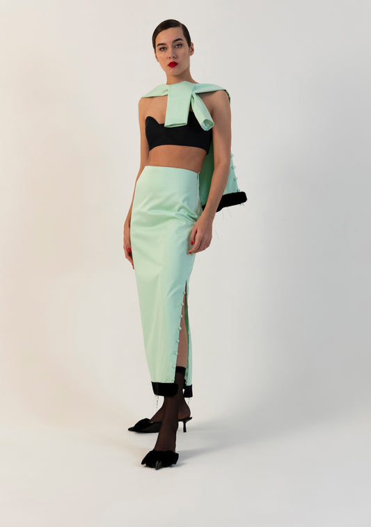 Jade Frayed Midi Skirt